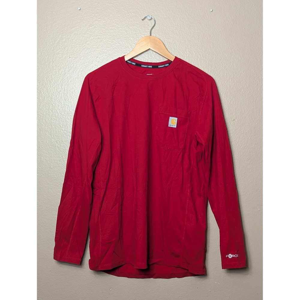 Carhartt Force Long Sleeve T-Shirt Mens M Red Relaxed Fit Pocket Tee TK6656-M
